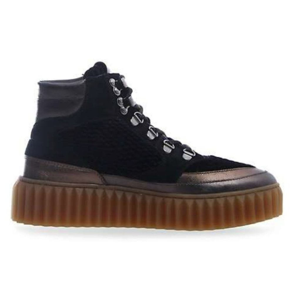 Eva Shearling Embossed Velvet Leather Hiking Boots